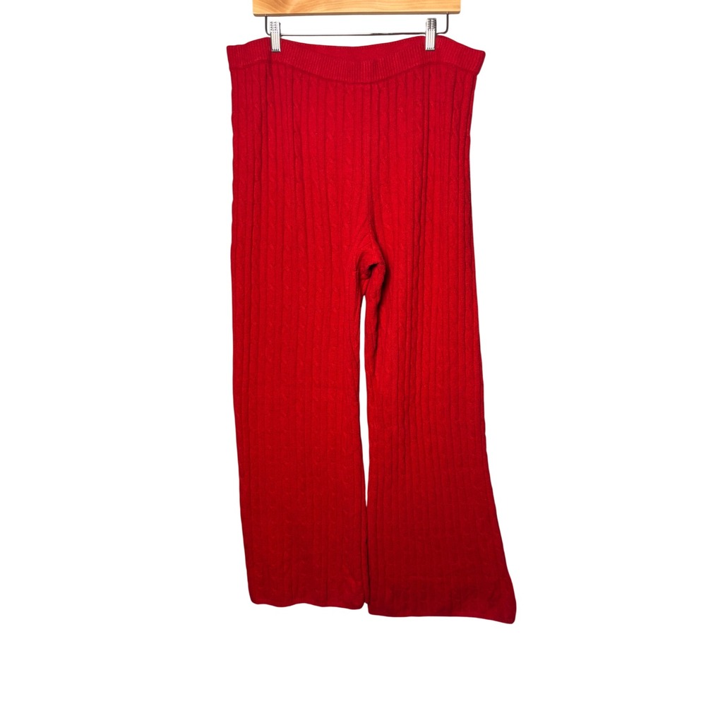 Gap Womens CashSoft Cable Knit Pants XL Tall Red Wide Leg Cozy Holiday Preppy
